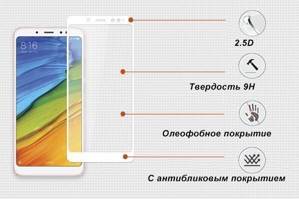 Защитное стекло с рамками 2.5D для Redmi Note 5/Note 5 Pro Ainy Full Screen Cover 0.33mm (Whi : характеристики и инструкции - 2