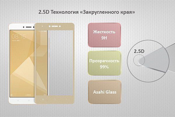 Защитное стекло с рамками 2.5D для Redmi Note 4X Ainy Full Screen Cover (Gold/Золотистый) : характеристики и инструкции - 1