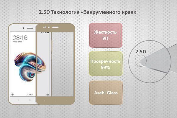 Защитное стекло с рамками 2.5D для Redmi 5 Ainy Full Screen Cover 0.33mm (Gold/Золотистый) : характеристики и инструкции - 2