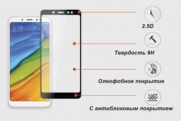 Защитное стекло с рамками 2.5D для Redmi Note 5/Note 5 Pro Ainy Full Screen Cover 0.33mm (Bla : характеристики и инструкции - 2