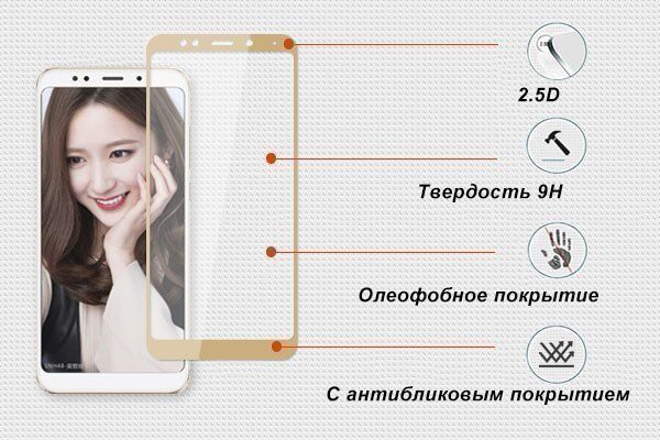 Защитное стекло с рамками 2.5D для Redmi 5 Plus Ainy Full Screen Cover 0.33mm (Gold) : отзывы и обзоры - 2