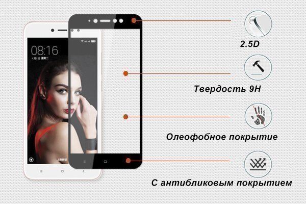 Защитное стекло с рамками 2.5D для Redmi Note 5A Ainy Full Screen Cover 0.33mm (Black/Черный) : характеристики и инструкции - 2