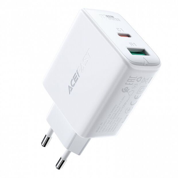 Сетевое зарядное устройство ACEFAST A5 PD32W (Type-C  USB) Dual Port Charger EU (White) - 1